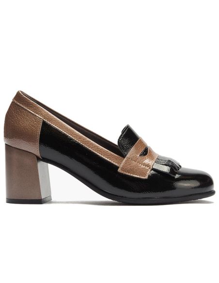 Pitillos - 11654 - NEGRO/TOPO - 11654 - NEGRO/TOPO - Mocasín antifaz flecos combinado charol bicolor Negro-Topo - 1