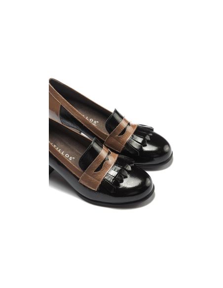 Pitillos - 11654 - NEGRO/TOPO - 11654 - NEGRO/TOPO - Mocasín antifaz flecos combinado charol bicolor Negro-Topo - 4