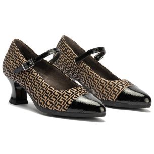 Pitillos - 11684 - NEGRO/TOPO - 11684 - NEGRO/TOPO - Mercedes puntera combinado charol con fantasía Negro-Topo - 1 2
