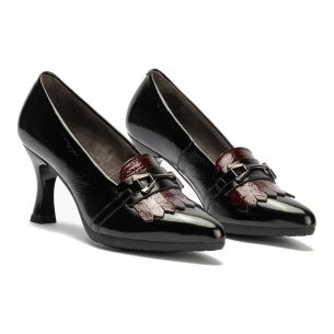Pitillos - 30532 - NEGRO/BURDEOS - 30532 - NEGRO/BURDEOS - Salón flecos combinado charol con detalle adorno Negro-Burdeos - 1 2