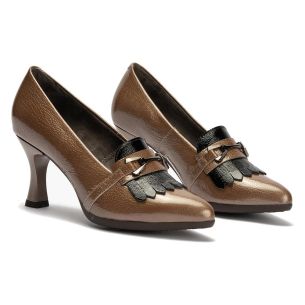 Pitillos - 30532 - TOPO/NEGRO - 30532 - TOPO/NEGRO - Salón flecos combinado charol con detalle adorno Topo-Negro - 1 2