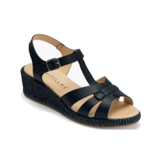 Pitillos - 11302 - NEGRO - 11302 - NEGRO - Sandalia estilo valenciana con cuña media y piel Negro - 1