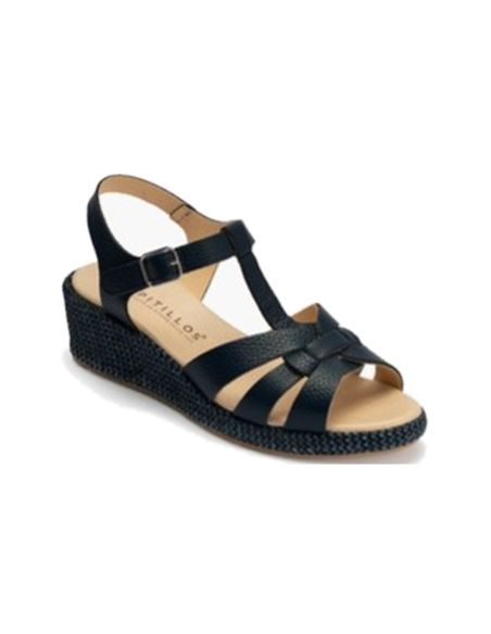Pitillos - 11302 - NEGRO - 11302 - NEGRO - Sandalia estilo valenciana con cuña media y piel Negro - 1